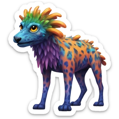 a colorful edgy vernid-fionbri-animal-creature with splash patterns full body sticker