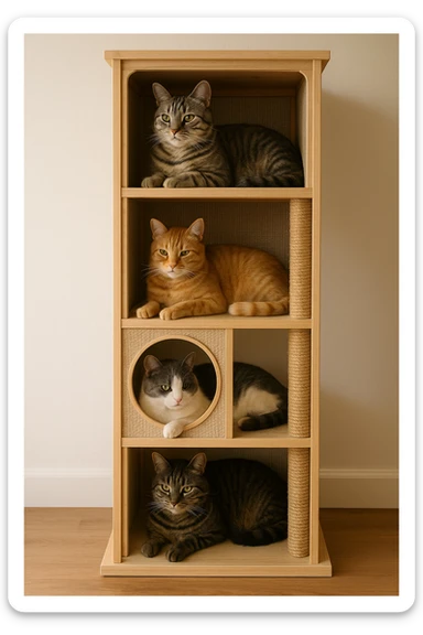 cats relaxing in a vertical playhouse sticker