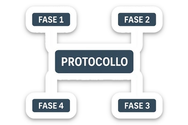 fai uno schemino scritto in bianco con la scritta al centro "PROTOCOLLO" E INTORNO METTI DELLE LINEE DI COLLEGAMENTO CON "FASE 1" "FASE 2" "FASE 3" "FASE 4", DEVE FAR CAPIRE CHE IL PROTOCOLLO SI SUDDIVIDE IN 3 FASI sticker