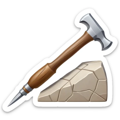 Carving icon, stone, bone, and horn being carved with chisels, fine detailed patterns visible, carving tools like hammer and chisel, minimalistic style, clean lines, transparent background. sticker