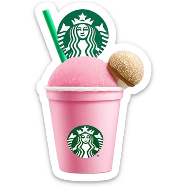 pink iced tea Starbucks drink next to a Starbucks cake pop sticker