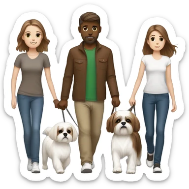White young couple  with brown hair walking their  shih tzu dog  sticker