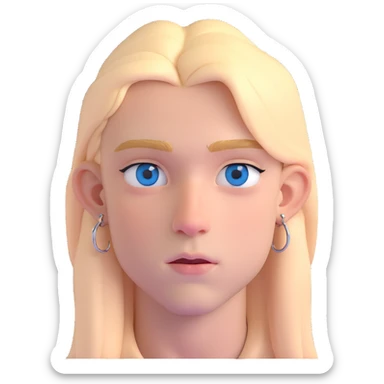 boy with long light blonde hair, dark blue eyes, septum, nose bridge, anti eyebrow, and eyebrow piercings, wearing all black sticker