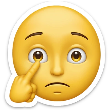 yellow emoji with skeptical face, pulling down lower eyelid with finger sticker