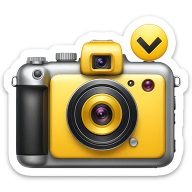 a camera with a yellow plus inside sticker