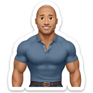 Illustrate Dwayne Johnson in a fitted shirt, muscular build & confident smile sticker