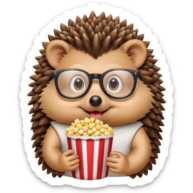 hedgehog with glasses eating popcorn sticker