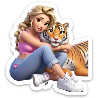 smiling girl with tiger vibes sticker