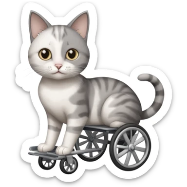 disabled grey and white small cat using cat specificwheelchair sticker