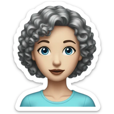 a woman with blue eyes and dark short curly hair realism sticker