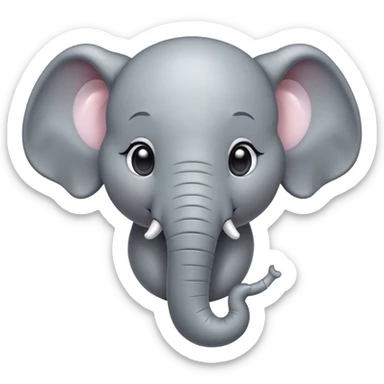 Cinematic Cute Elephant Portrait Emoji, Head tilted playfully and inquisitively, featuring a glossy gray hide with soft, rounded ears and round, sparkling eyes filled with curious wonder, Simplified yet irresistibly adorable features, highly detailed, glowing with a warm, friendly glow, high shine, affectionate and lively, stylized with a touch of gentle whimsy, bright and endearing, soft glowing outline, capturing the essence of a mischievous yet loving elephant, so playful it feels like it could lumber out of the screen into your arms! sticker