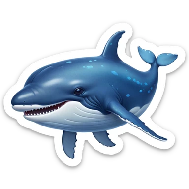 Cinematic Noble Humpback Whale Portrait Emoji, Poised and grand, with an enormous, barnacle-speckled blue-gray body, soulful, wise eyes, and a deeply serene presence, Simplified yet sharp and sophisticated features, highly detailed, glowing with a soft oceanic radiance, high shine, intelligent and powerful, stylized with an air of deep-sea mystery, focused and regal, soft glowing outline, capturing the essence of a legendary giant of the ocean that appears ready to glide majestically through the waves with effortless grace! sticker