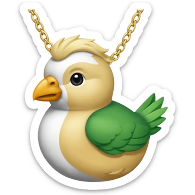 un oiseau classique de profil tout vert et un seul poil blond qui fait une petite bouclette sur le front avec le collier argenté avec des ronds attachés au collier est autour du coup de l’oiseau entre la tête et le corps sticker