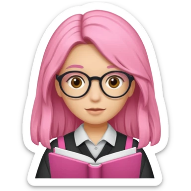 Estudante de cor parda,com o cabelo cacheado na cor loiro escuro , e de óculos segurando um caderno rosa sticker