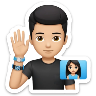 driving license with the photo of ipretty bratz emoji of a boy with a black tee, silver- blue bracelet, black hair sticker