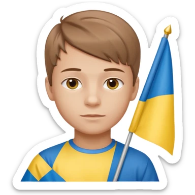 The Ukrainian boy with flag sticker