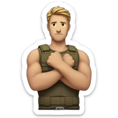 Man with his armes in a x in front of his chest with his fists closed sticker