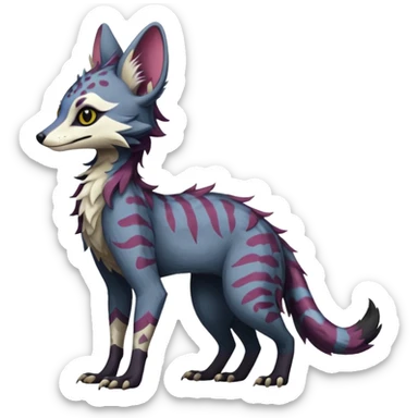 Feral Rare Fantasy dark colorful Vernid-Sergal-Genet-Trico-species by LiLaiRa, random markings, tufted tail, tufted ears, full body sticker