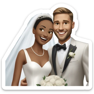 Photo Realistic dior bride laughing with a handsome male model groom
 sticker