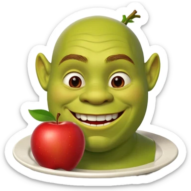 shrek on a plate with an apple in his mouth sticker