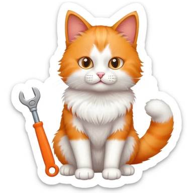 cat full body sitting and playing with a toy wrench sticker