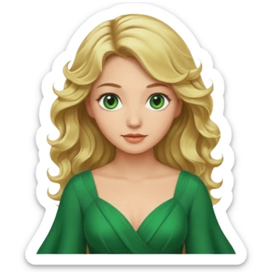 Queen, blonde wavy hair, green eyes, long green dress sticker