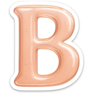 3D letter B, glossy skincare serum texture in pink and beige tones, soft glow, elegant and feminine style, high-end cosmetics branding sticker