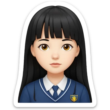 Girl with long hair and bangs and this cloths to school  sticker