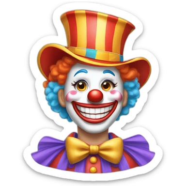 Create a friendly clown face with soft, glowing makeup, set in a joyful circus tent, emphasizing fun and laughter without being intimidating sticker