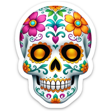 colorful decorated sugar skull with floral patterns sticker