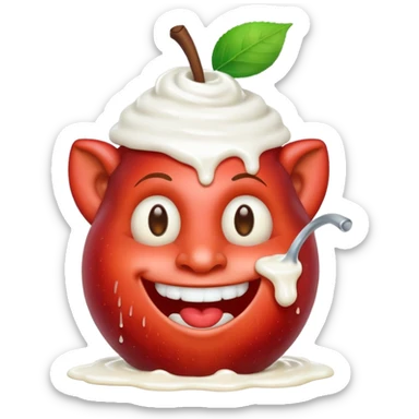 The Apple troll emoji with the staff covered in milk sticker