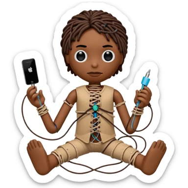 voodoo doll tightly bound with tangled AUX cables. sticker