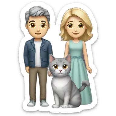 a couple with a gray british cat sticker