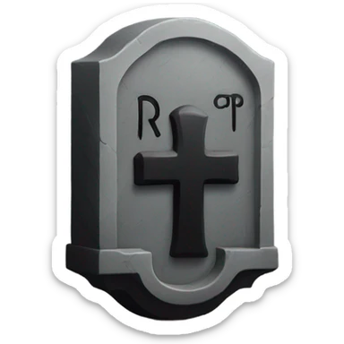 a black grave with the letters RIP on a silver  sticker