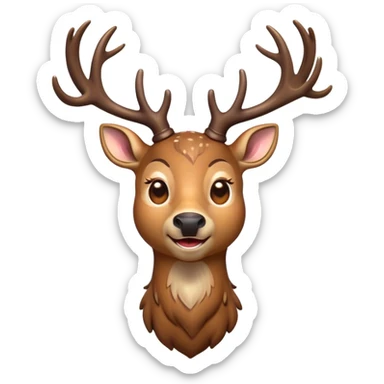 Cinematic Comical Deer Portrait Emoji, Head tilted dramatically with an exaggeratedly amused expression, featuring a sleek dappled coat and whimsically contorted antlers, wide, expressive eyes filled with playful disbelief, Simplified yet hilariously expressive features, highly detailed, glowing with a slightly sassy glow, high shine, dramatic yet playful, stylized with an air of cheeky woodland mischief, bright and endearing, soft glowing outline, capturing the essence of a spirited and over-the-top deer, so meme-worthy it feels like it could side-eye its way into forest folklore instantly! sticker