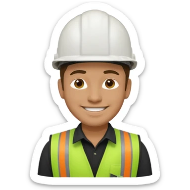 Hombre ingeniero casco blanco y chaleco verde camisa negro sticker