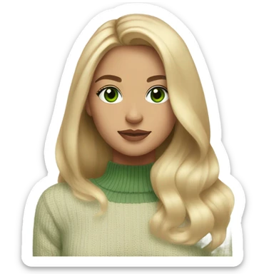 blonde girl with green eyes, smooth skin, sweater, long blow out hair, baddie, middle part sticker