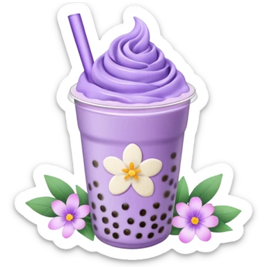 lavender milk tea boba with flower petals sprinkled on top  sticker