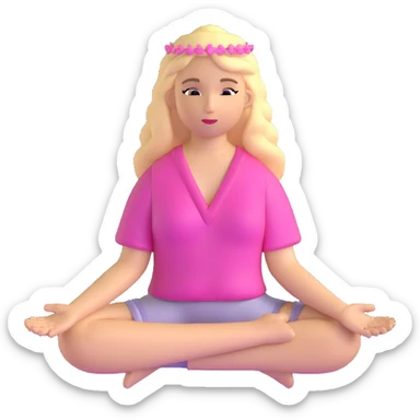 Blonde woman angel with long hair meditating with pink hair accessories sticker