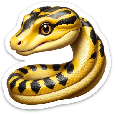 cinematic-cute-anaconda-portrait-emoji,-head-tilted-playfully-and-inquisitively,-with-a-sleek,-shimmering-body-adorned-with-detailed-scale-sriped patterns-and-round,-sparkling-eyes-full-of-wonder,-simplified-yet-irresistibly-adorable-features sticker