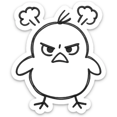 A baby chick looking angry, outlined hand-drawn doodle style, with steam coming from its head sticker