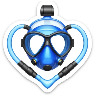 A blue heart made of clear, transparent water with a scuba mask sticker