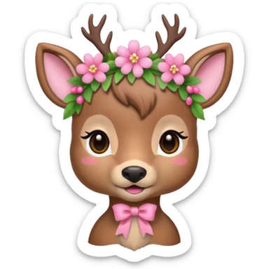 Cute Doe with a pink bow and with flowers  sticker