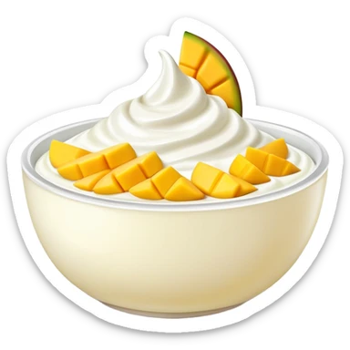 bowl of yogurt with fresh mango slices on top sticker