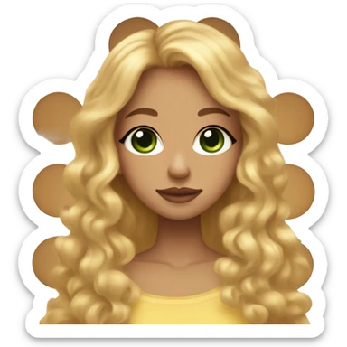A girl with green eyes,long eyelashes, a cupids bow shaped type lips,golden honey brown hair,a small dot on her cheek,skinny,& has light skin tone, sticker