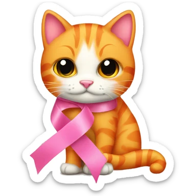 Pink ribbon with orange cat sticker