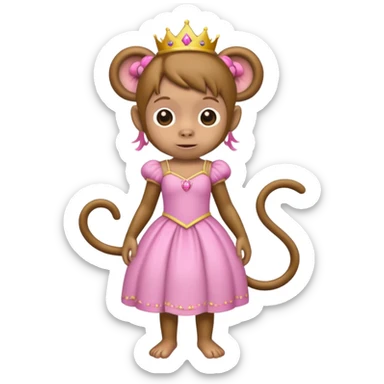 a monkey with braces, whereing a pricess dress, and pigtails sticker