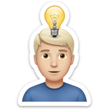 white man with light bulb over head, came up with idea sticker