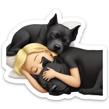 Blond girl sleeping with a black pitbull  sticker