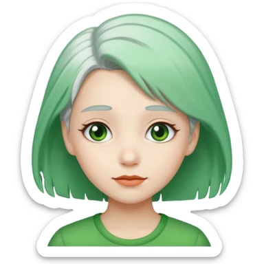 girl with green hair clip, white hair sticker